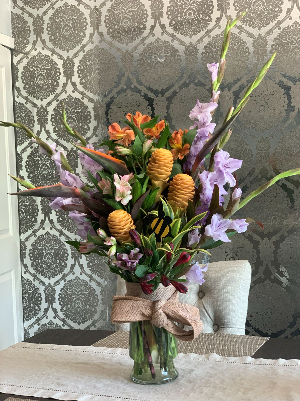 Gladiolus and banksia arrangement